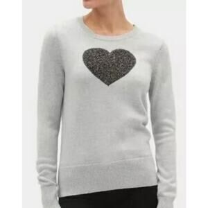 Gap Light Gray Metallic Heart Intarsia Crewneck Pullover Long Sleeve Sweater S